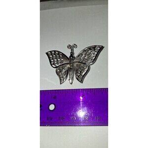 Articulated Silver Tone Filigree Butterfly Moth Brooch Pin Antenna 1.7x2" moves